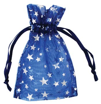 2 3/4" x 3" Blue organza w/ Silver Stars