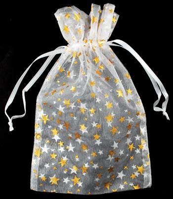 4" x 5" White organza w/ Gold Stars